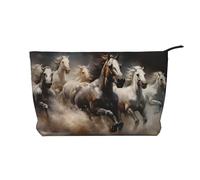 Running of the Horses - Bolsa de cosméticos de pana para mujer, cartera portátil con cremallera, adecuada para viajes y almacenamiento diario de cosméticos,