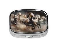 Running of The Horses - Caja de almacenamiento de pastillas cuadrada de viaje, mini pastillero portátil (pastillero de 2 compartimentos), caja de almacenamiento de medicamentos y vitaminas