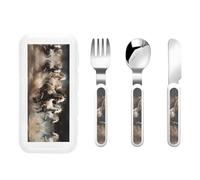 Running of the Horses - Vajilla portátil para niños, 3 piezas, reutilizable, protección alimentaria, cuchillo, tenedor y cuchara