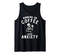 Running on Coffee and Anxiety Funny Skeleton Drinking Coffee Camiseta sin Mangas