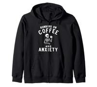 Running on Coffee and Anxiety Funny Skeleton Drinking Coffee Sudadera con Capucha