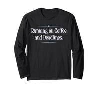 Running on Coffee and Deadlines Funny Work Shirt Manga Larga
