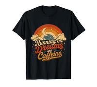 Running on Dreams Caffeine Vintage Retro Moon Coffee Camisa Camiseta