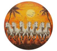 Running White Caballo Puzzle 1000 piezas Sunset Flying Pájaros Ronda Puzzle Juego Casual Decoración Del Hogar para Actividades Familiares Desafío 1000pcs (67.5x67.5cm)