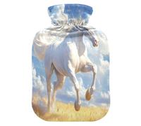 Running White Horse - Botella de agua caliente con funda de forro polar suave, bolsa de agua caliente para aliviar el dolor de cuello y hombros, terapias frías y calientes, talla L