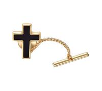 RunootPR Alfiler de corbata con cruz para hombre, color negro y dorado, estilo cristiano, regalo de joyería