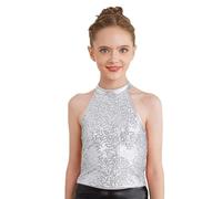 RUNQHUI Camiseta de Baile con Lentejuelas Brillantes para Niña, Top de Halter con Cuello Halter, para Baile Moderno, Jazz, Hip Hop, Gimnasia, Espectáculo, Carnaval, 3-16 Años, 5-6 Años