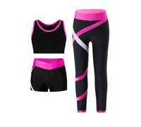 RUNQHUI - Camiseta deportiva para mujer, talla corta, leggings de fitness, gimnasio, yoga, entrenamiento de 5 a 16 años, B Rose Vivo., 13-14 Años