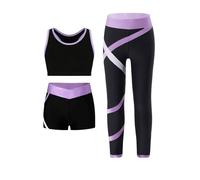 RUNQHUI - Camiseta deportiva para mujer, talla corta, leggings de fitness, gimnasio, yoga, entrenamiento de 5 a 16 años, B Lavanda, 13-14 Años