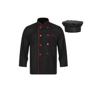 RUNQHUI - Chaqueta de chef para mujer, para hombre, blusa y sombrero de cocinero, cocina, restaurante, conjunto uniforme de trabajo, Negro , M