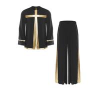 Runqhui - Conjunto de ropa de baile Liturgia Top manga larga Metálico con pantalones traje espectáculo, Negro , XXL
