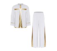 Runqhui - Conjunto de ropa de baile Liturgia Top manga larga Metálico con pantalones traje espectáculo, blanco, XXL