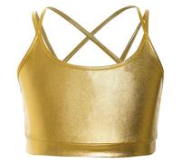 RUNQHUI Crop Top Danza Metálico Chica Niño Top Chaleco corto Baile Moderno Jazz Disco Brillante, dorado, 5-6 Años