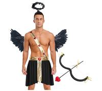 Runqhui - Disfraz de ángel cupido amor arco flecha corazón + alas de ángel Navidad fiesta disfraz carnaval cosplay Halloween negro XL