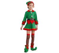 RUNQHUI - Disfraz para niña de Lutin Navidad elfo Cosplay sombrero vestido de calcetines zapatos orejas, verde 9-10 años