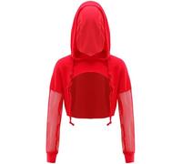 RUNQHUI - Sudadera con capucha para niña, diseño de Hip Hop Crop Top con sudadera de baile y jazz moderno de 5 a 16 años, rojo, 13-14 Años