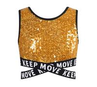 RUNQHUI Top Dancing Hip Hop Lentejuelas Brillante Niña Niño Top Corto Camiseta de tirantes Crop Top Baile Moderno Jazz Gimnasia Dancewear 3-16 Años, A oro., 5-6 Años