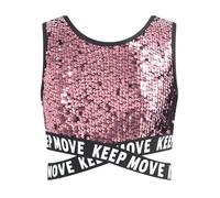 RUNQHUI Top Dancing Hip Hop Lentejuelas Brillante Niña Niño Top Corto Camiseta de tirantes Crop Top Baile Moderno Jazz Gimnasia Dancewear 3-16 Años, A rosa., 5-6 Años