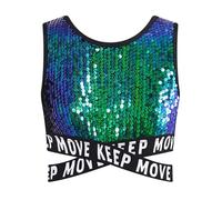 RUNQHUI Top Danza Hip Hop Glitter Brillante Chica Niño Top Corto Camiseta Crop Top Danza Moderna Jazz Gimnasia Dancewear 3-16 Años, A Verde., 5-6 Years