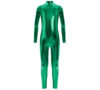 RUNQHUI Traje de gimnasia metálico para niña, traje de danza moderna, jazz, disco, brillante, conjunto de espectáculo y actuación, verde, 6-8 Años