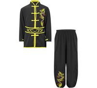 RUNQHUI - Traje de ropa infantil unisex para artes marciales (traje tradicional chino de uniforme Tai Chi Kung Fu Shaolin, 3-16 años), Negro , 9-10 Años