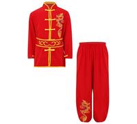 RUNQHUI - Traje de ropa infantil unisex para artes marciales (traje tradicional chino de uniforme Tai Chi Kung Fu Shaolin, 3-16 años), rojo, 3-4 Años