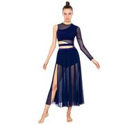 RUNQHUI - Vestido de baile contemporáneo de un hombro asimétrico vestido de baile clásico ballet lírico leotardo vestido bailarín, azul marino, M