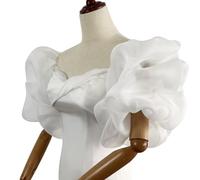 RUNRAYAY - 1 par de mangas abullonadas desmontables de satén blanco para novia, accesorios para vestido de novia