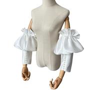 RUNRAYAY 1 par de mangas de novia de satén blanco con perlas, mangas abullonadas extraíbles, accesorios de boda elegantes y desmontables hechos a mano, fundas para mangas para vestido de novia