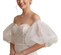 RUNRAYAY 1 par de mangas de organza blancas desmontables para vestidos de novia, puños elásticos, mangas de novia, accesorios de brazo para vestidos de novia, vestidos de noche de graduación