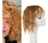 RUNRAYAY 10 Inch Curly Short Human Hair Toppers for Women, Clip in Wavy Curly Topper Hairpiece with Breathable Toupee Wiglets Hairpieces, 27#