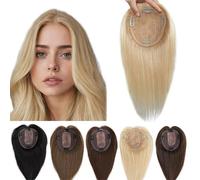 RUNRAYAY 10 Inch Human Hair Topper for Women, Upgrade Swiss Lace Base with 4 Non-Slip Clips, Hair Toppers for Thinning Hair & Natural Looking, 613#
