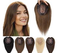 RUNRAYAY 10 Inch Synthetic Hair Toppers for Women with Thinning 4.7X5 Inch Large Base Coverage Clip in Wispy No Bangs for Natural Looking Hair to Add Volume, 6#