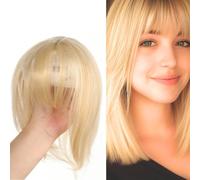 RUNRAYAY 11.8 Inch Hair Toppers for Women Human Hair, Hairpieces Hair Toppers with Bangs, 360° 3D Cover Clip in Bangs Hair Extensions for Daily Wear, 27/613#