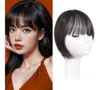 RUNRAYAY 11.8 Inch Hair Toppers for Women Human, Hairpieces with Bangs, 360° 3D Cover Clip in Bangs Hair Extensions for Daily Wear, 2#
