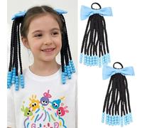 RUNRAYAY 2 piezas Extensión de Coleta Infantil Azul con Cuentas y Trenzas, Accesorios de Cabello con Cuentas para Niñas de 25 cm