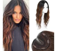 RUNRAYAY 20 Inch Wavy Curly Hair Topper for Women with Thinning Hair, Clip in Hair Topper Lightweight Hair Piece, R1B/6/18C#