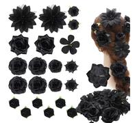 RUNRAYAY 21pcs clips de pelo de flores negras, nupcial hecho a mano artificial rosa oscura barrete clips para el cabello para fúnebre accesorios de ropa de cabeza diablo