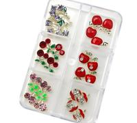 RUNRAYAY 24Pcs 3D Cherry & Apple Nail Art Charms, Elegant Nail Studs Diamonds for Nail Accessories, Summer Fruit Nail Jewelry Decoration for DIY Crafts Nail Decor, B