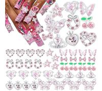 RUNRAYAY 40pcs Charmas de uñas estrellas Rhinestones gemas, estilo mixto Y2K Heart Planet Crown Cherry Nail Art Decorations, Accesorios de uñas