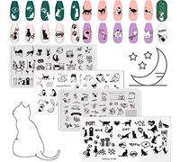 RUNRAYAY 4Pcs Cute Cats Nail Art Stamping Plates Set, Diseño de animales de las uñas de la imagen de las plantillas de manicura para las mujeres y las niñas de bricolaje herramientas de impresión