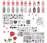 RUNRAYAY 4Pcs Love Series Nail Stamping Plates for Nails Image Valentine's Day Theme, Nail Templates Nail Stencils for Nails Art Stamping Kit Nail Stamp Plates Set Printing Tools for Women Girls Diy