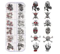 RUNRAYAY 52Pcs 3D Halloween Nail Charms, Cross Chrome Metal Nail Art Charm Vintage Gothic Retro Punk Skulls Mixed for Manicure, G
