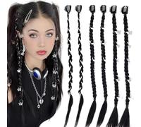 RUNRAYAY 6 extensiones de cabello trenzado, trenzas largas, flequillo frontal, flequillo lateral, flequillo de cortina, extensión de cabello con clip, coleta sintética