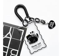 runrayay Acrylic KPOP Photocard Holder, Keychain Clear Black Cat ID Badge Holder with Keychain Student Bus Card Pendant Keychain Badge Reel Stationery for Back to School - A