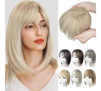 RUNRAYAY Adornos para el cabello para mujeres, cabello humano real, adornos para el cabello de 12 pulgadas con flequillo para mujeres, cobertura 3D de 360 °, natural con reflejos en el área (27/613#)