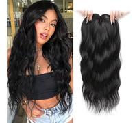 RUNRAYAY Adornos para el cabello para mujeres con 5 clips antideslizantes, 20 pulgadas, 360 °, clip sintético 3D en flequillo, piezas de cabello largo ondulado y rizado que agregan volumen (1B#)