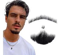 RUNRAYAY Barba y Bigote Falsos Realistas, Vello Facial Falso, Barba de Chivo y Bigote con Encaje Invisible y Adhesivo, para Halloween, Teatro, Fiestas, Cine y Cosplay - Modelo C