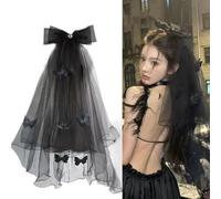 RUNRAYAY Black Veil Bow Butterfly Heart Rhinestone, Women Bride Wedding Wedding Headband Accesorios para el cabello para Gothic Halloween Coplay Compromiso Bachelorette