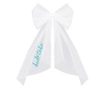 RUNRAYAY Blue Bride to Be Embroidered White Hair Bow, Bachelorette Party Hairpiece, Pearl Tulle Bridal Shower Accessory, Bridesmaid Gift, Wedding Headband, Engagement, C